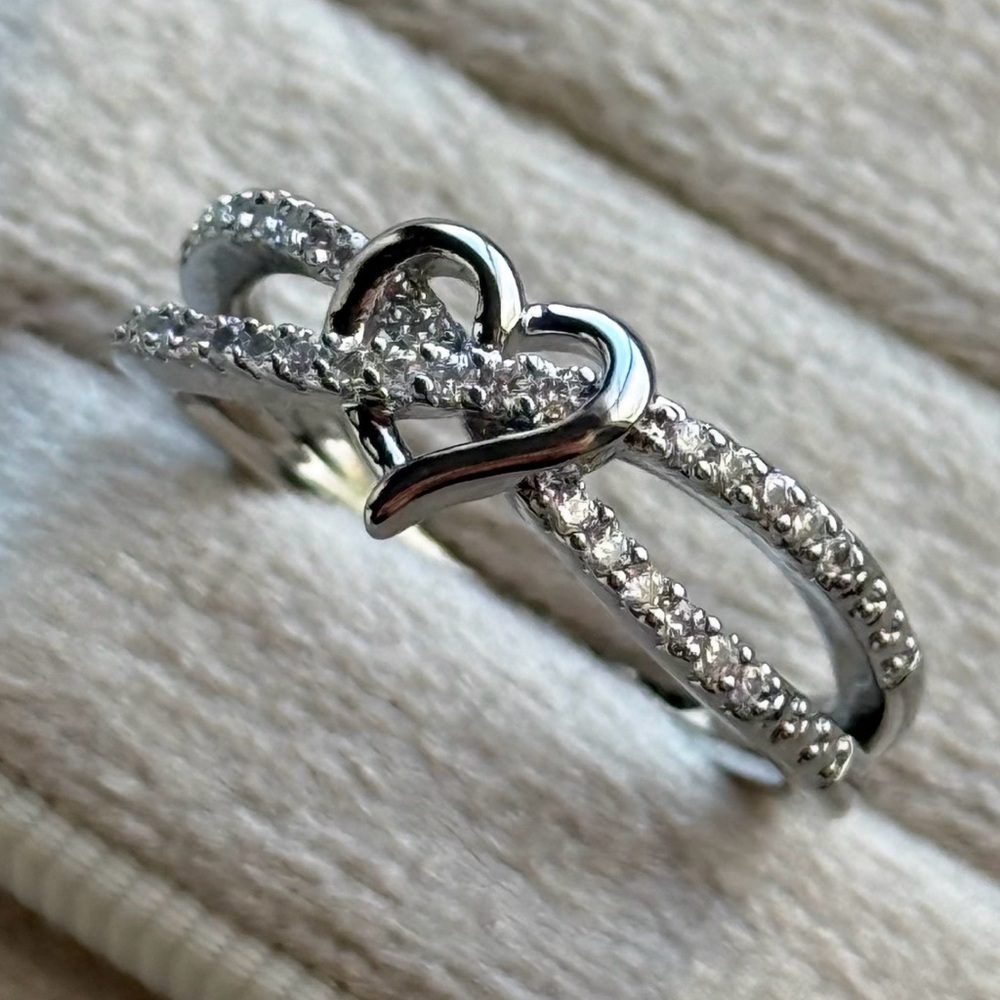 Dainty 1.5CTTW Pave Diamonds Half Eternity Heart Ring